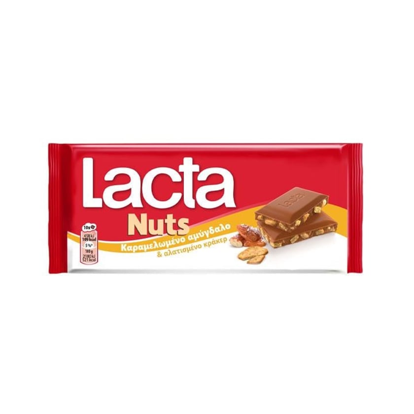 Lacta Nuts Σοκολάτα Καραμελωμένο Αμύγδαλο & Αλατισμένο Κράκερ 85g