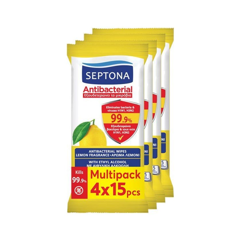 Septona Αντιβακτηριδιακά Μαντηλάκια με Άρωμα Λεμόνι 4x15τεμ
