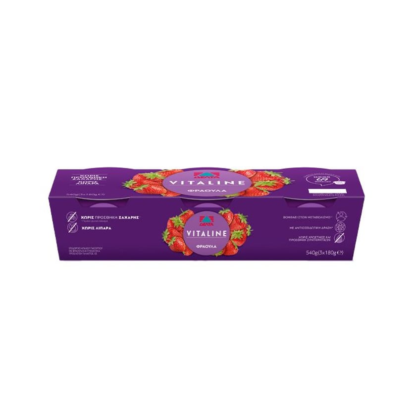 Δέλτα Vitaline Επιδόρπιο Γιαουρτιού Φράουλα 3x180g