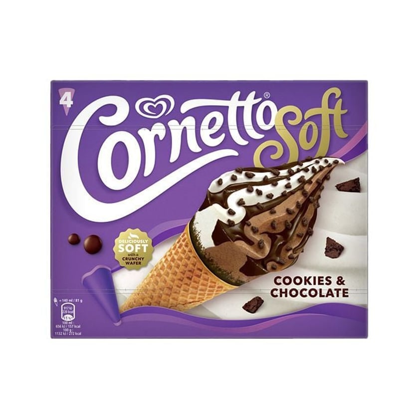 Algida Cornetto Soft Παγωτό Πύραυλος Cookies & Chocolate 4x140ml
