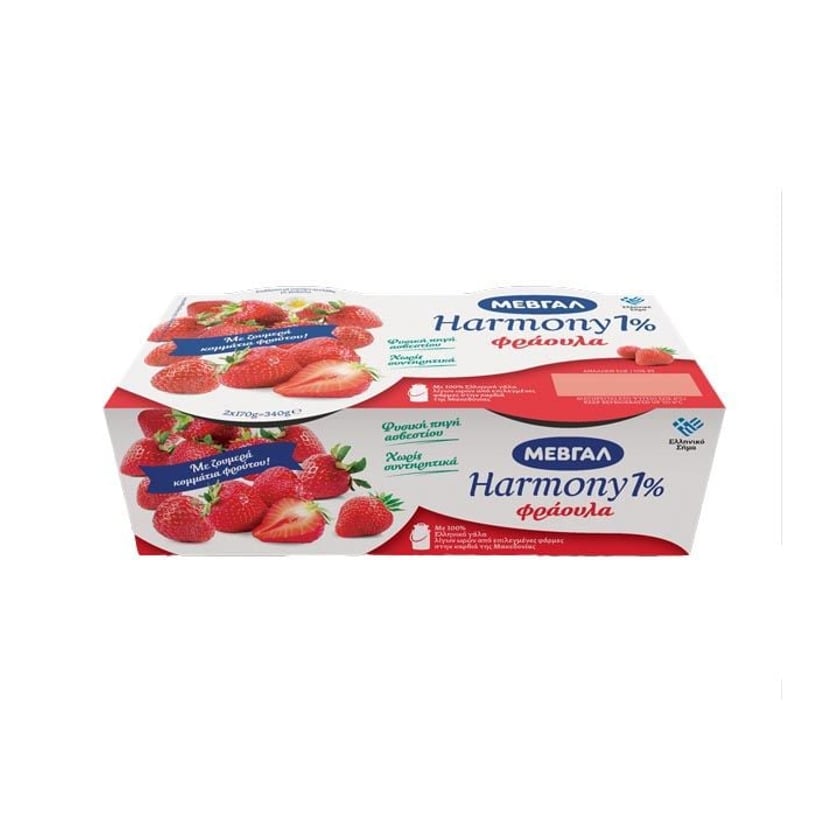 Μεβγάλ Harmony 1% Επιδόρπιο Γιαουρτιού Φράουλα 2x170g