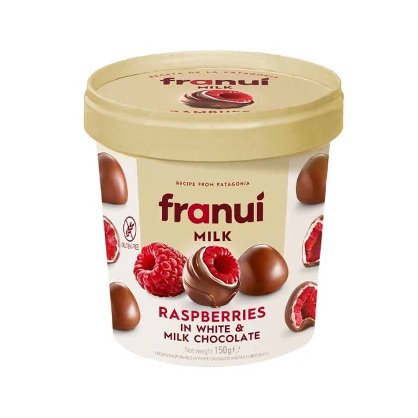 Franui Παγωμένα Raspberries με Επικάλυψη Λευκή Σοκολάτα & Σοκολάτα Γάλακτος 150g