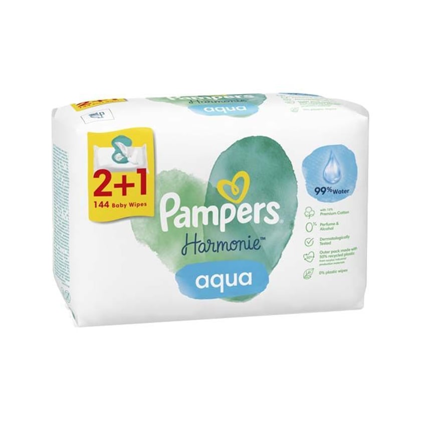 Pampers Μωρομάντηλα Harmonie Aqua 3x48τεμ 2+1 Δώρο