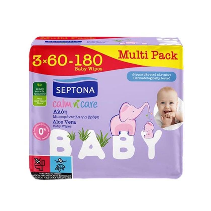 Septona Calm n` Care Μωρομάντηλα Αλόη 3x60τεμ