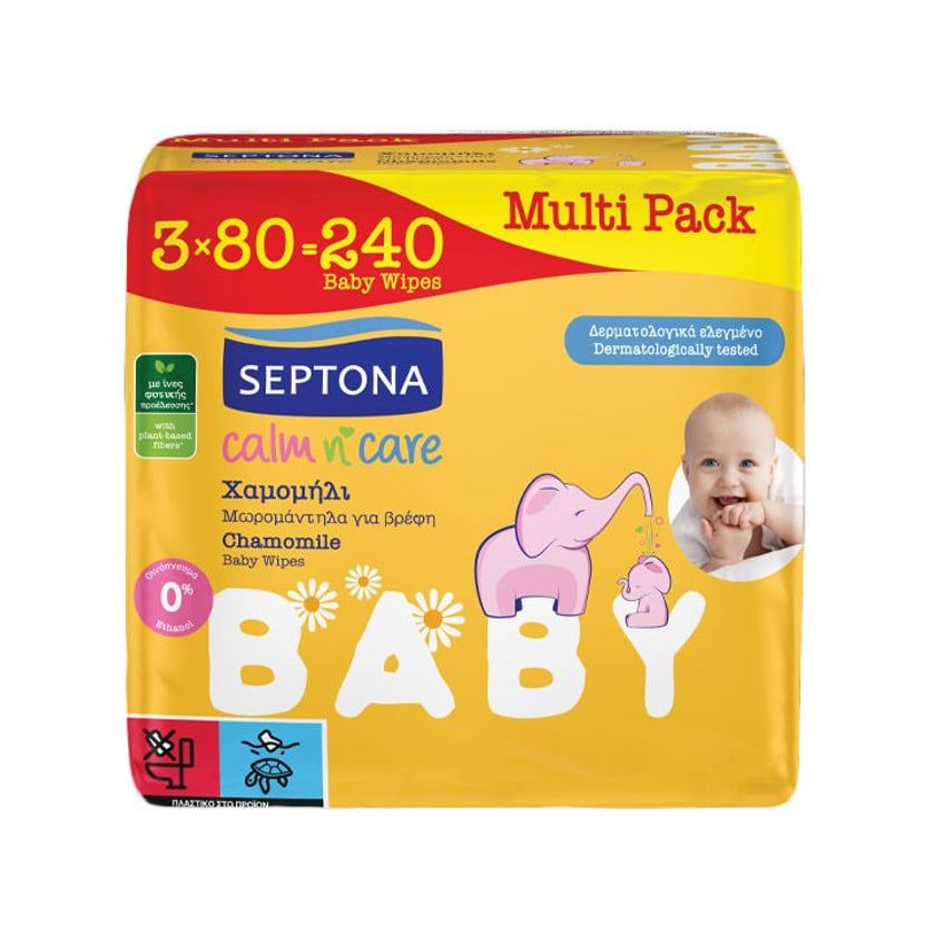 Septona Calm n` Care Μωρομάντηλα Χαμoμήλι 3x80τεμ
