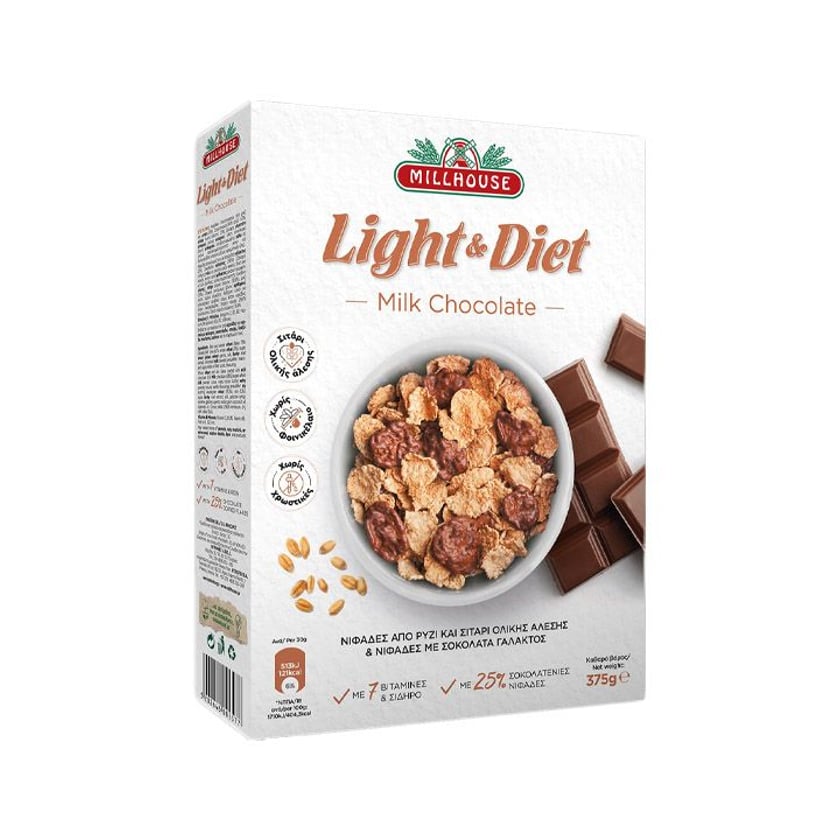 Millhouse Light & Diet Δημητριακά με Σοκολάτα Γάλακτος 375g