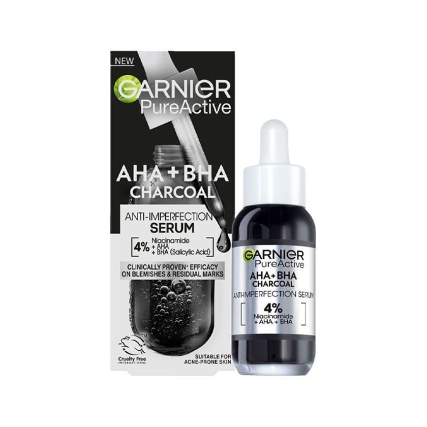 Garnier Pure Active Aha+Bha Ορός Προσώπου Κατά των Ατελειών με Άνθρακα 30ml