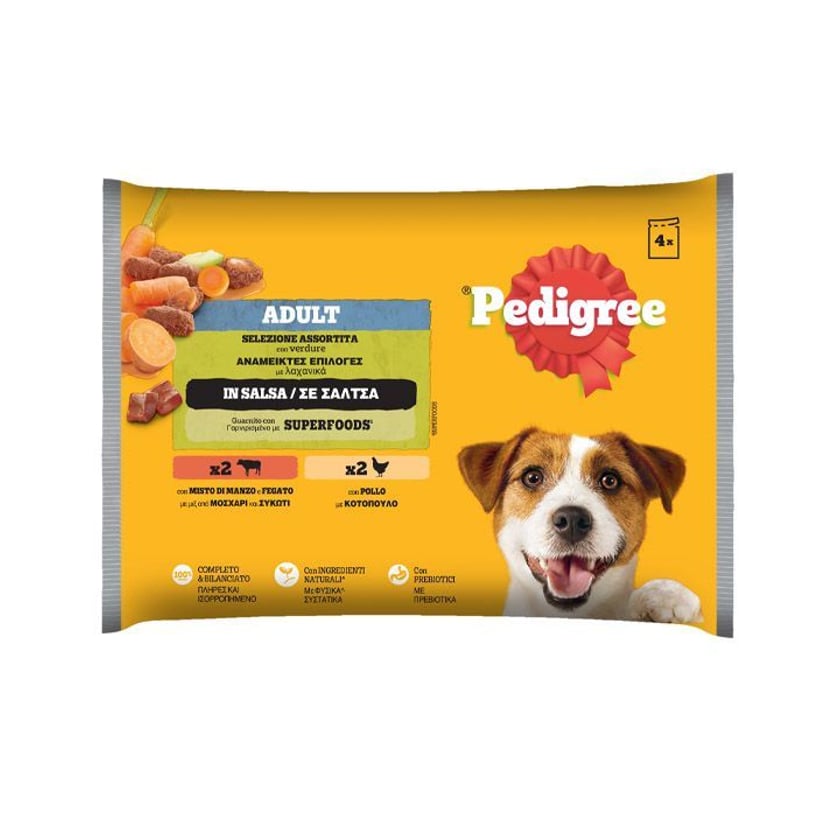 Pedigree Adult Υγρή Τροφή για Σκύλους Μοσχάρι, Συκώτι, Κοτόπουλο & Λαχανικά σε Σάλτσα 4x100g