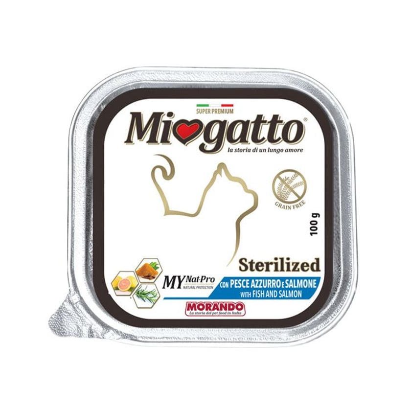 Miogatto Adult Sterilized Υγρή Τροφή για Γάτες Πατέ με Ψάρι & Σολομό 100g
