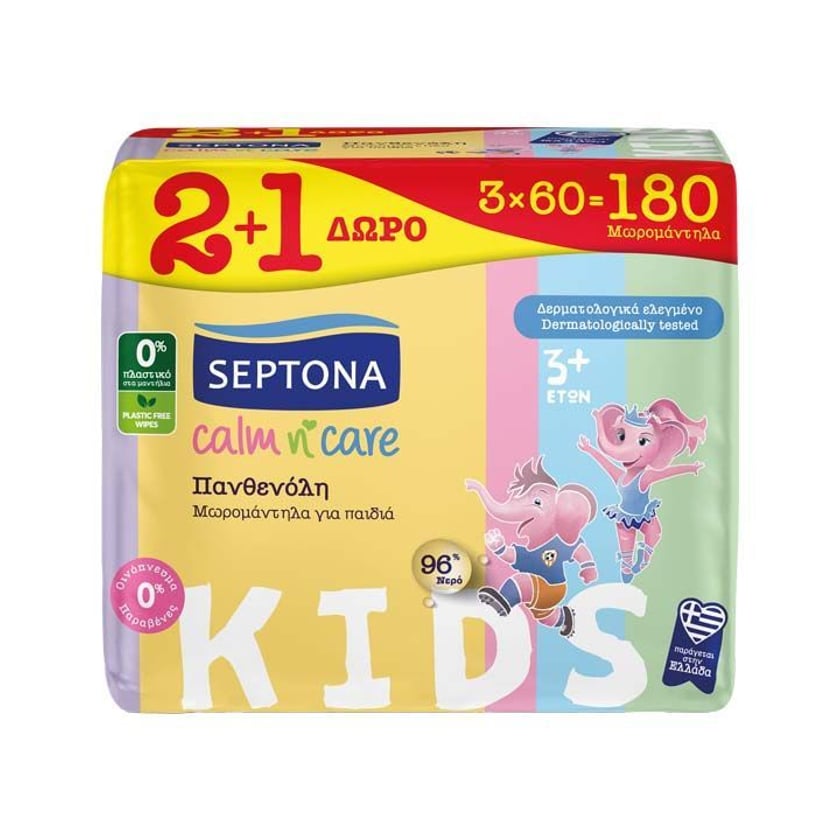 Septona Calm n Care Kids Μωρομάντηλα Panthenol 3x60τεμ (2+1 δώρο)