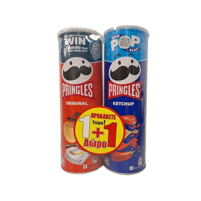 Pringles Πατατάκια Original + Ketchup 2x165g 1+1 Δώρο