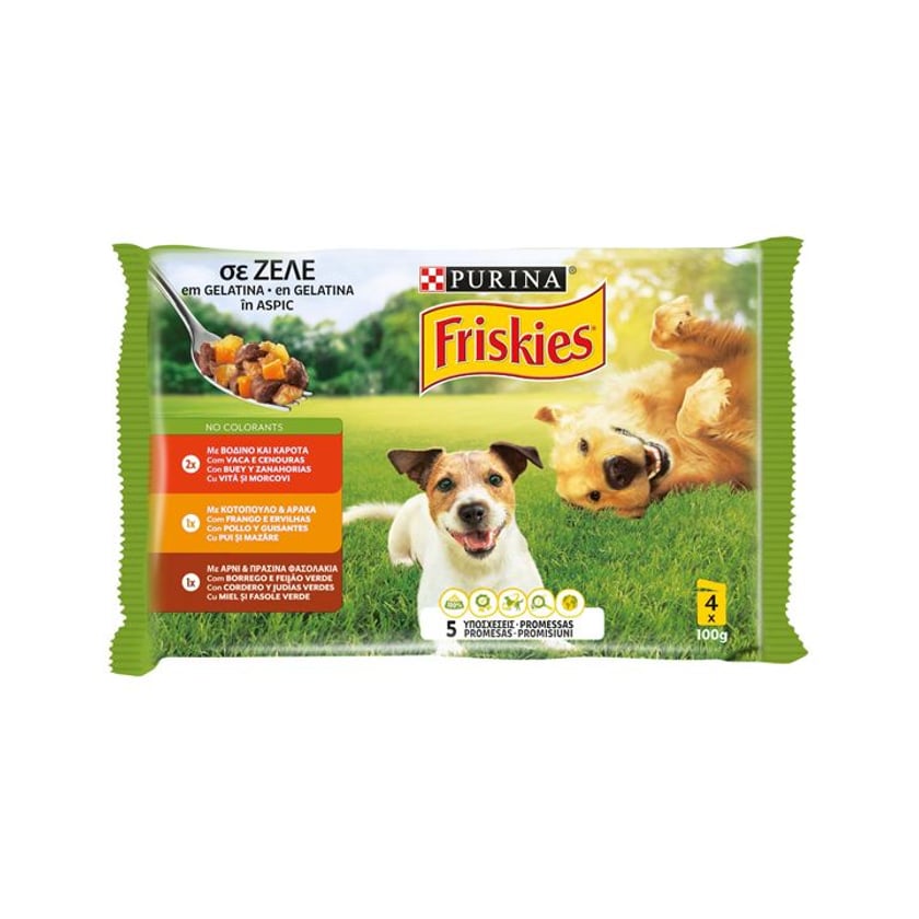 Friskies Adult Υγρή Τροφή για Σκύλους με Βοδινό, Κοτόπουλο & Αρνί σε Ζελέ 4x100g