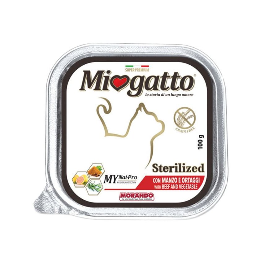 Miogatto Adult Sterilized Υγρή Τροφή για Γάτες Πατέ με Μοσχάρι & Λαχανικά 100g