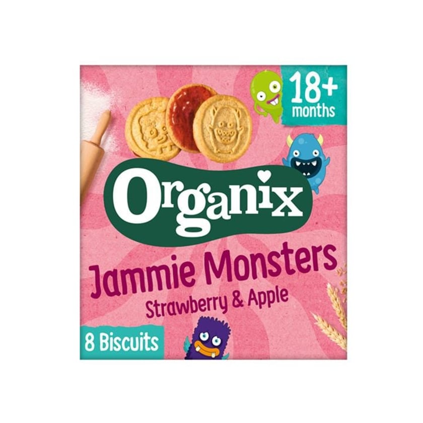 Organix Jammie Monsters Μπισκοτάκια Γεμιστά με Φράουλα & Μήλο Bio 64g
