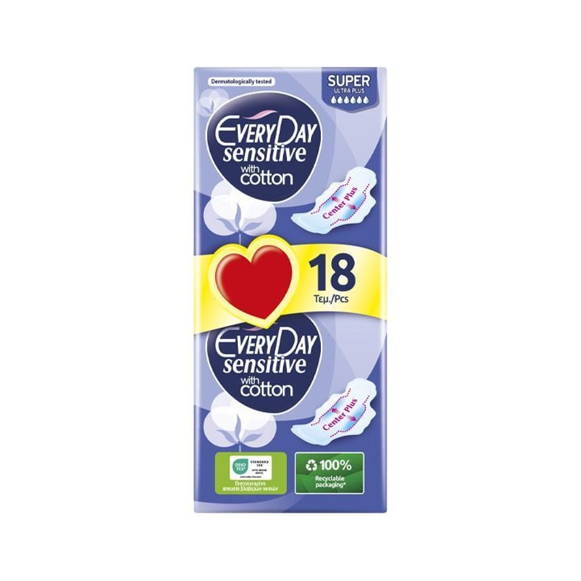 Everyday Σερβιέτες Sensitive Cotton Super Ultra Plus Value Pack 18 Τεμ.