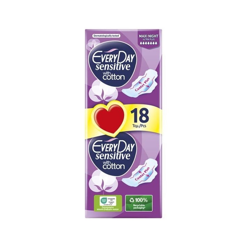 Everyday Σερβιέτες Sensitive with Cotton Maxi Night Ultra Plus Value Pack 18 τεμ
