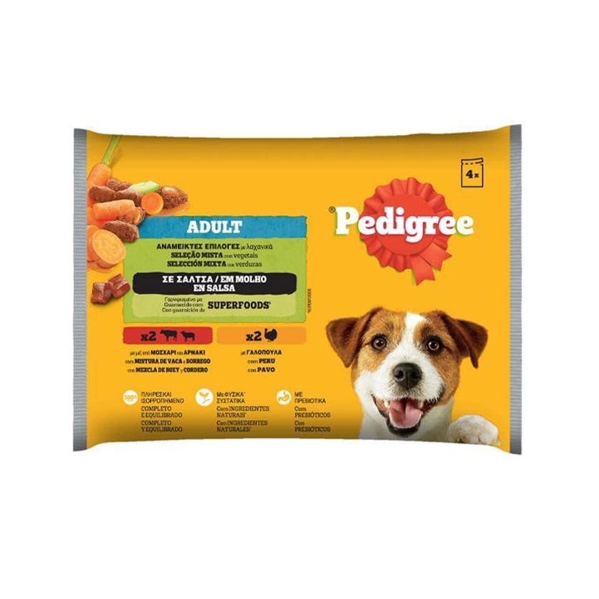 Pedigree Adult Υγρή Τροφή για Σκύλους Μοσχάρι, Αρνί, Γαλοπούλα & Λαχανικά σε Σάλτσα 4x100g