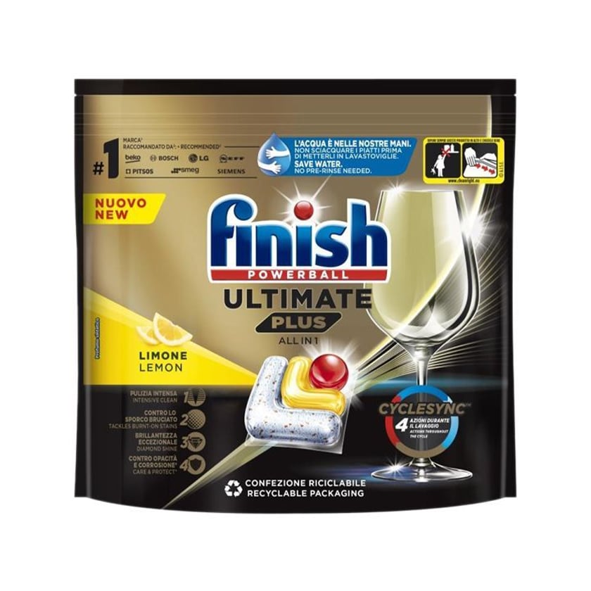 Finish Powerball Ultimate Plus All in One Κάψουλες Πλυντηρίου Λεμόνι 14τεμ