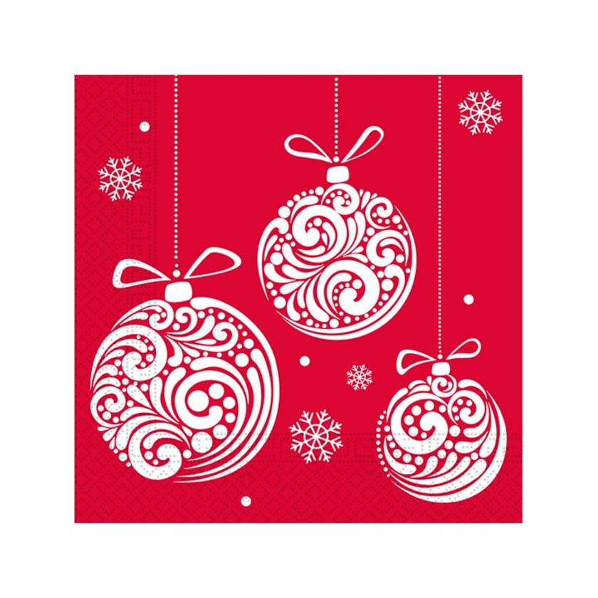 Decorata Χαρτοπετσέτες Christmas Balls Κόκκινες & Λευκές 3 Φύλλων 20τεμ