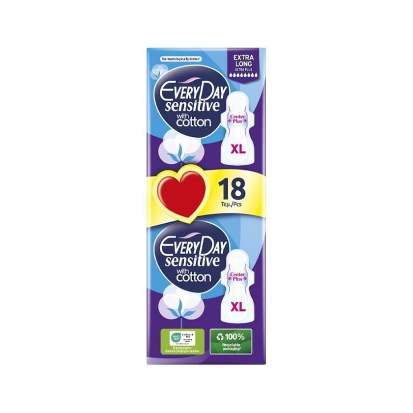 Everyday Σερβιέτες Sensitive With Cotton Extra Long Ultra Plus Value Pack 18 Τεμ.