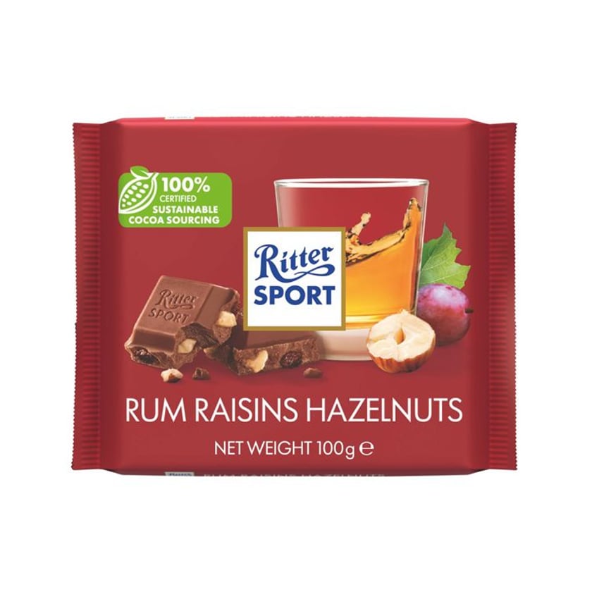 Ritter Sport Rum Raisins Hazelnuts Milk Chocolate 100g