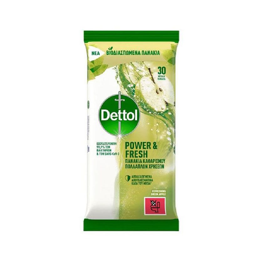 Dettol Υγρά Απολυμαντικά Πανάκια Καθαρισμού Επιφανειών με Άρωμα Πράσινο Μήλο 30τεμ