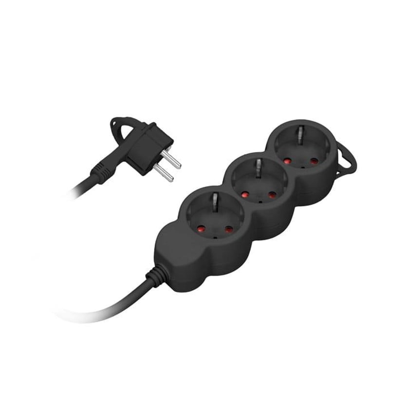 Orno 3 Positions Power Socket With Black Cable 1.5m 3x1.5mm 10A 230V