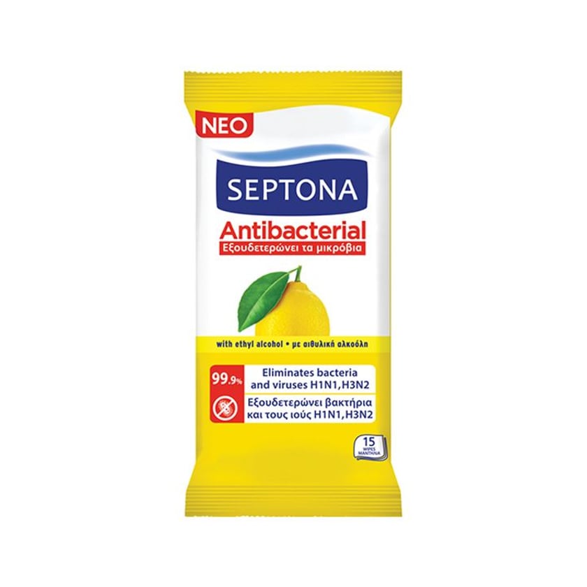Septona Αντιβακτηριδιακά Μαντηλάκια με Άρωμα Λεμόνι 15τεμ