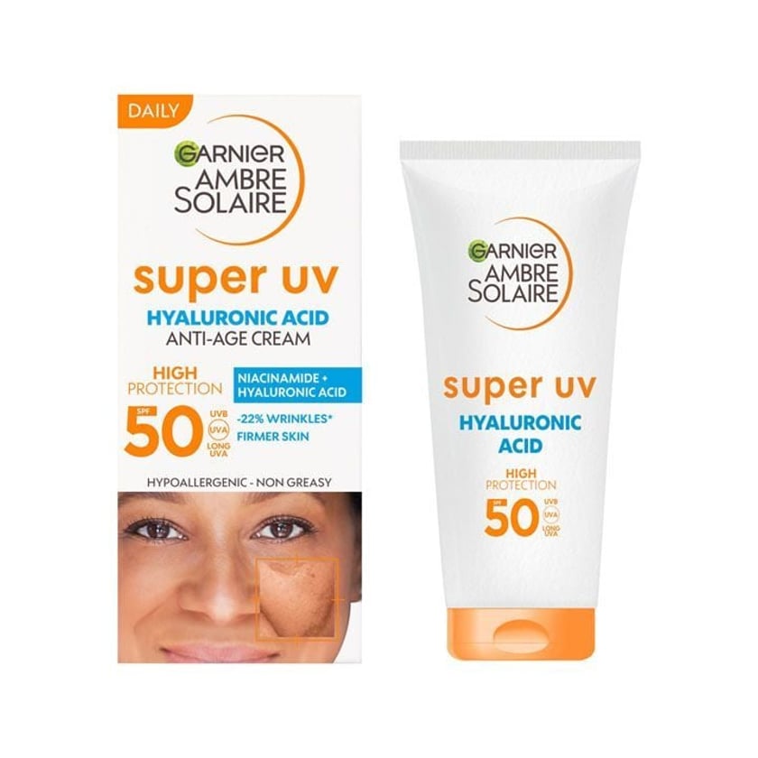 Garnier Ambre Solaire Super UV Αντηλιακή Αντιρυτιδική Κρέμα Προσώπου με Υαλουρονικό Οξύ SPF50+ 50ml