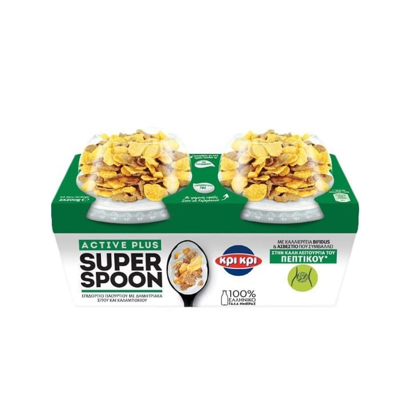 Κρι Κρι Super Spoon Active Plus Επιδόρπιο Γιαουρτιού με Δημητριακά Σίτου & Καλαμποκιού 2x200g