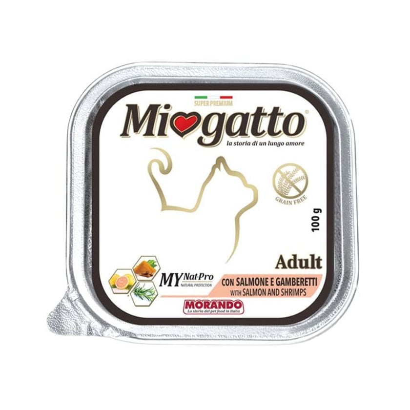 Miogatto Adult Υγρή Τροφή για Γάτες Πατέ με Σολομό & Γαρίδες 100g