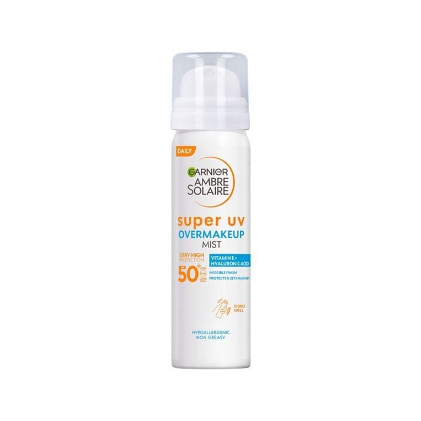 Garnier Ambre Solaire Super UV Over Make Up Αντηλιακό Mist Spray Προσώπου με Υαλουρονικό Οξύ SPF50+ 75ml