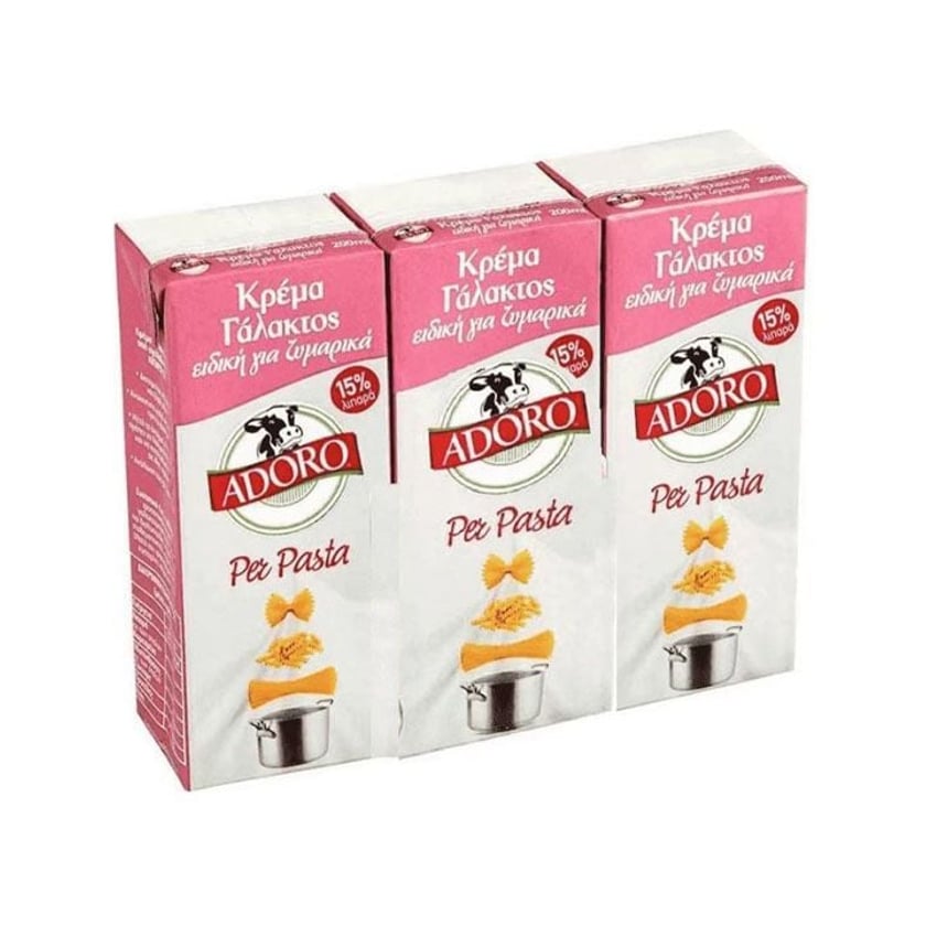 Adoro Per Pasta Κρέμα Γάλακτος 15% Λιπαρά 3x200ml