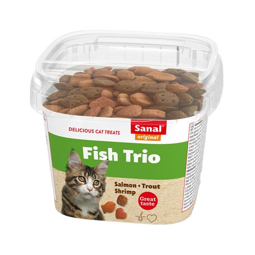 Sanal Λιχουδιές για Γάτες Fish Trio με Σολομό, Πέστροφα & Γαρίδες 75g