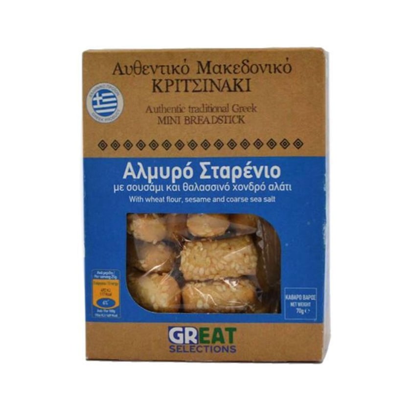 Great Selections Αυθεντικό Μακεδονικό Κριτσινάκι Με Σουσάμι & Θαλασσινό Χονδρό Αλάτι 70g