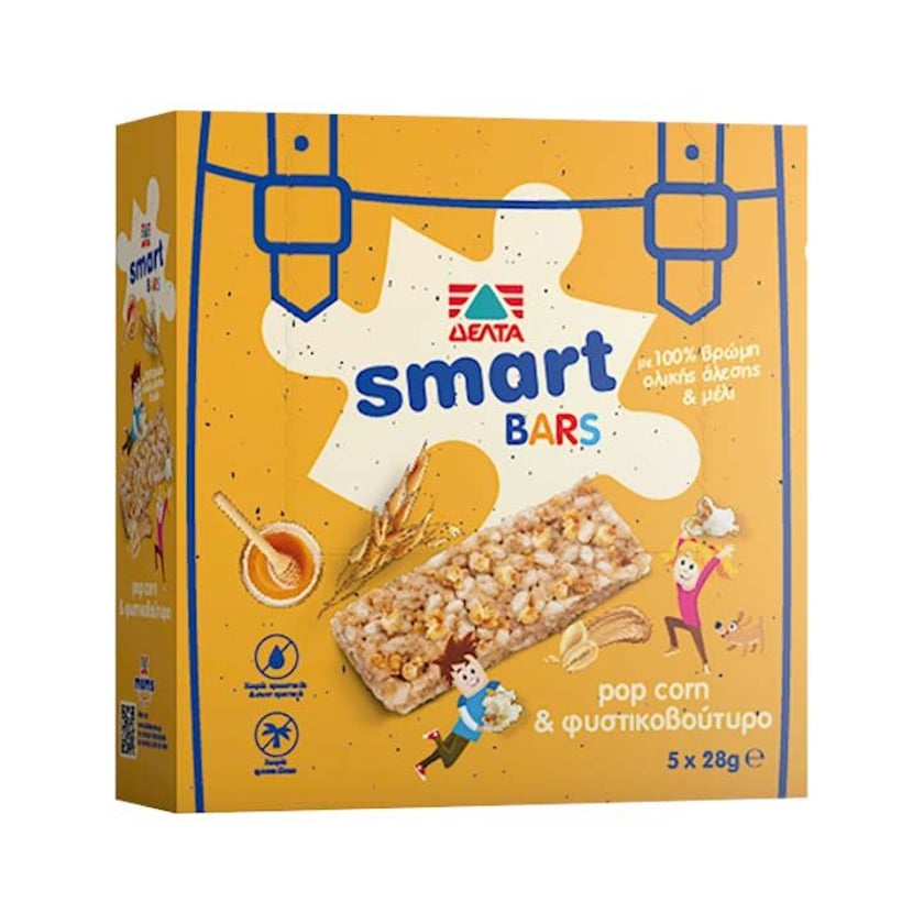 Δέλτα Smart Bars Pop Corn & Φυστικοβούτυρο 5x28g