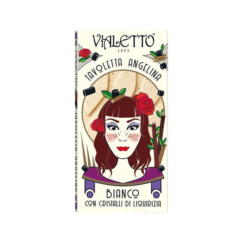 Vialetto Σοκολάτα Angelina Λευκή με Κρυστάλλους Γλυκόριζας 90g