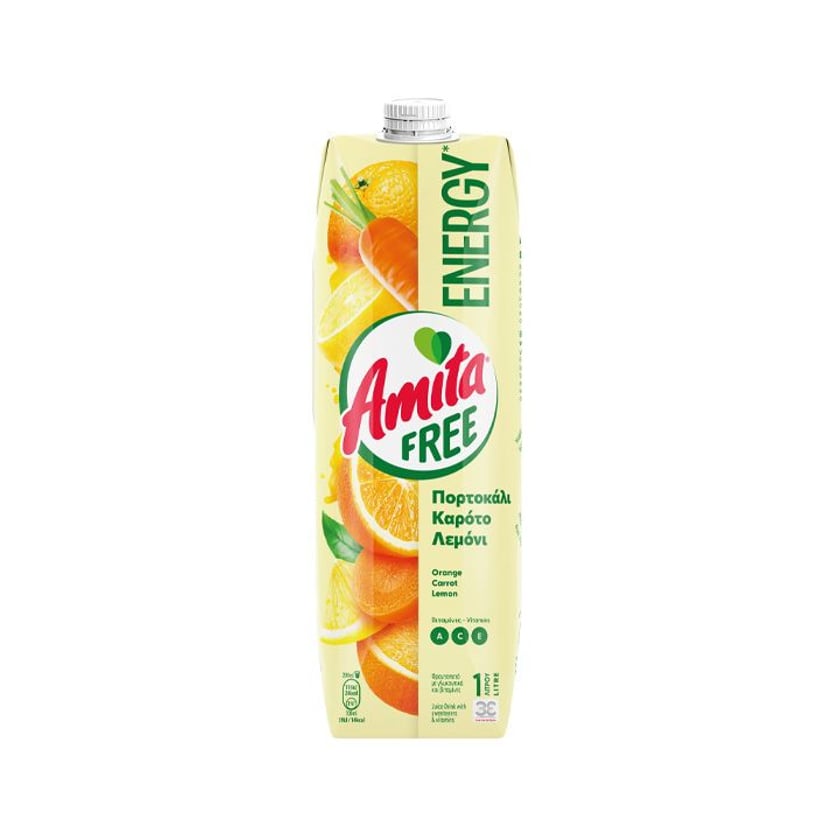 Amita Free Φρουτοποτό Energy με Stevia Χωρίς Προσθήκη Ζάχαρης 1l