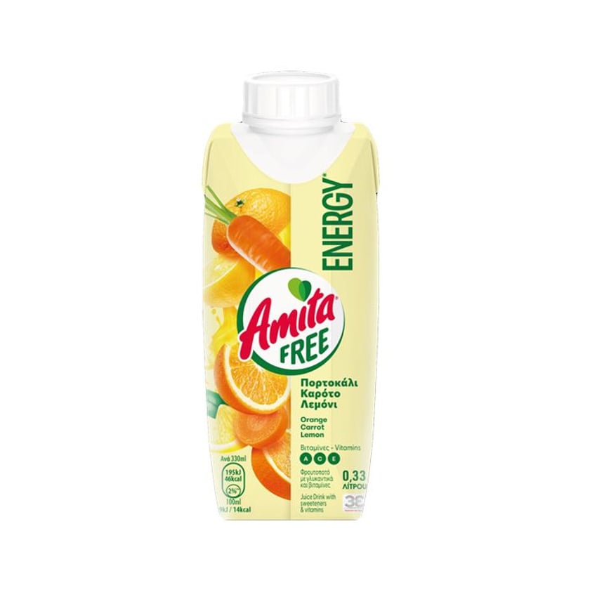 Amita Free Φρουτοποτό Energy με Stevia Χωρίς Προσθήκη Ζάχαρης 330ml