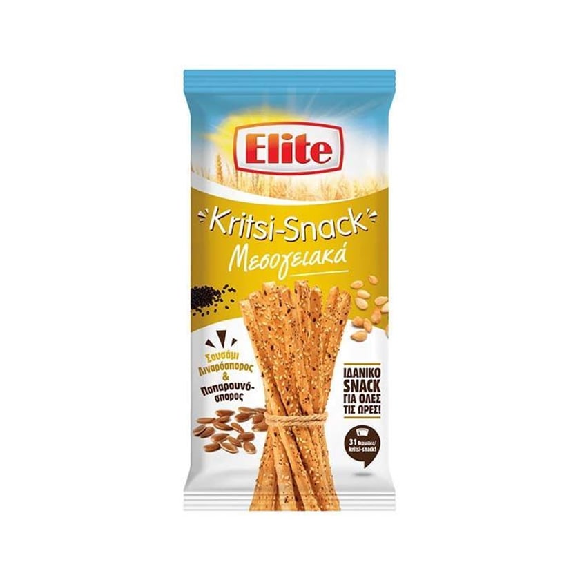 Elite Kritsi-Snack Μεσογειακά με Σουσάμι, Παπαρουνόσπορο & Λιναρόσπορο 125g