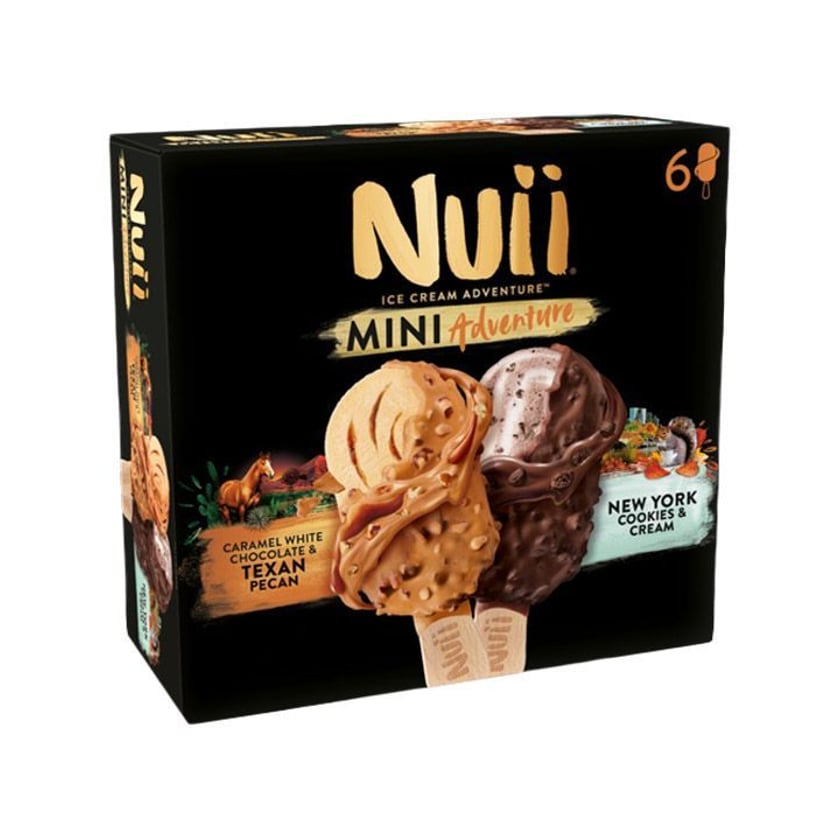 Nuii Mini Παγωτό Ξυλάκι Texan Pecan & New York Cookies 6x55ml