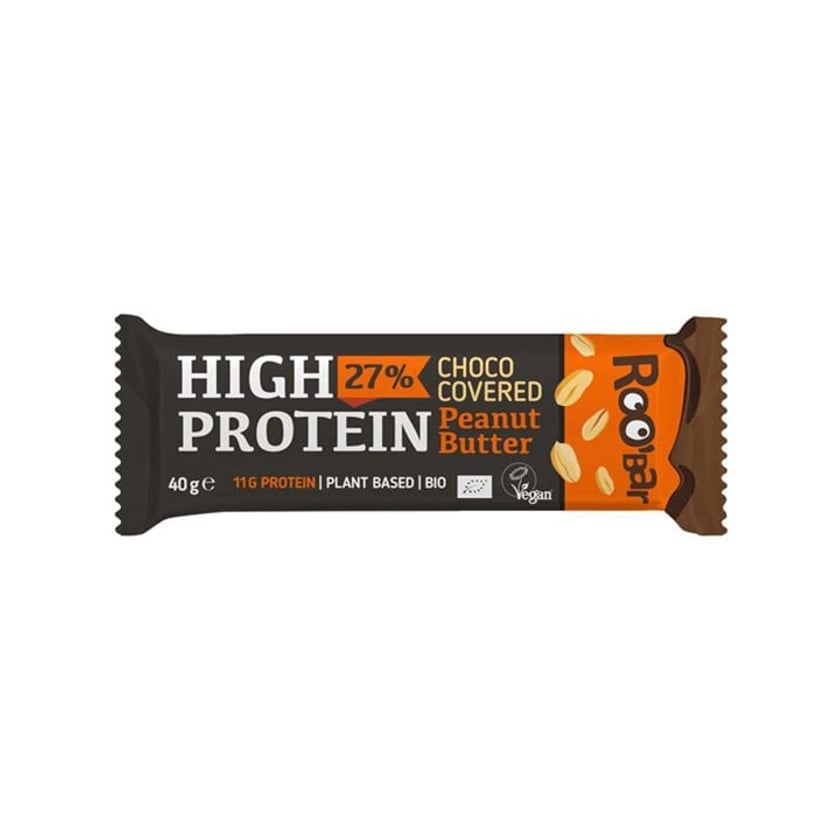Roobar Μπάρα Πρωτεΐνης 27% με Επικάλυψη Σοκολάτας & Φιστικοβούτυρο Bio Χωρίς Γλουτένη 40g