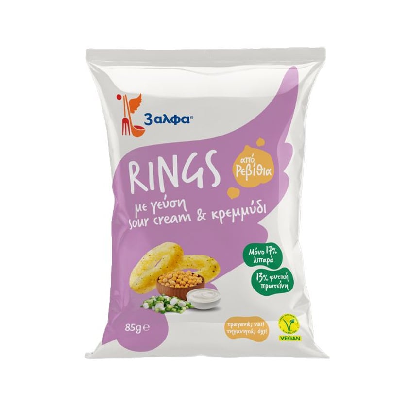 3 Άλφα Rings Από Ρεβίθια με Γεύση Sour Cream & Κρεμμύδι 85g