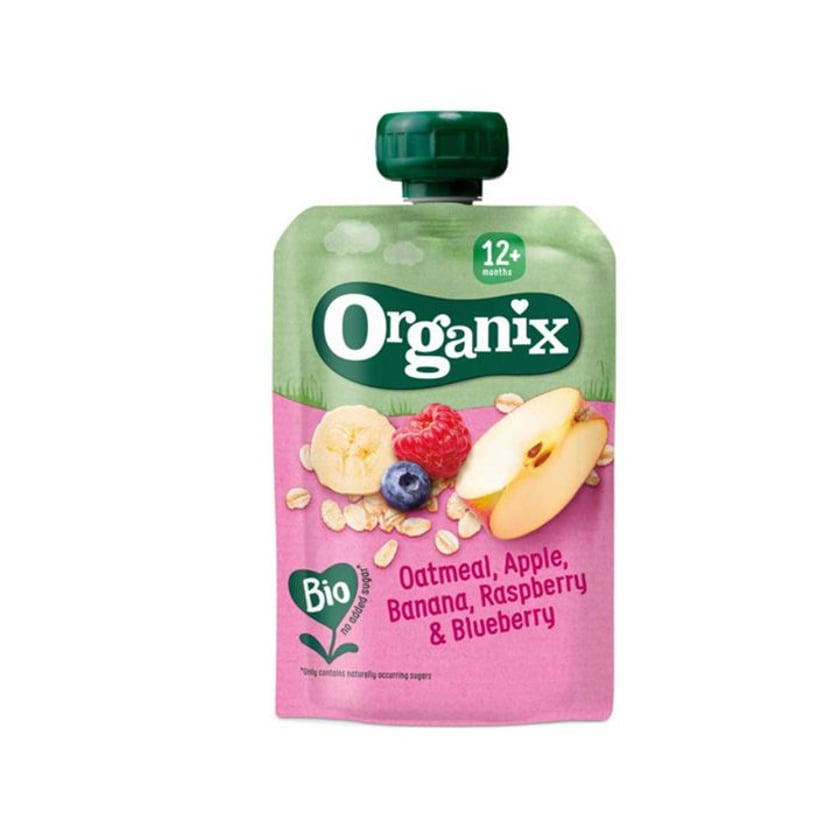 Organix Πολτός Βρώμη, Μήλο, Μπανάνα, Σμέουρο & Μύρτιλο 12+ Μηνών Bio 100g
