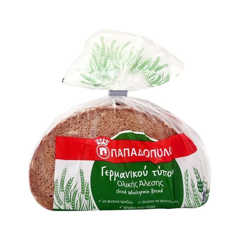 Παπαδοπούλου Ψωμί Γερμανικού Ολικής Άλεσης σε Φέτες 500g