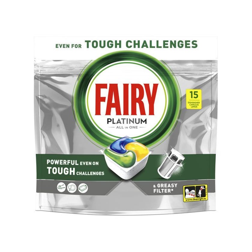 Fairy Platinum All in One Κάψουλες Πλυντηρίου Πιάτων Λεμόνι 15τεμ