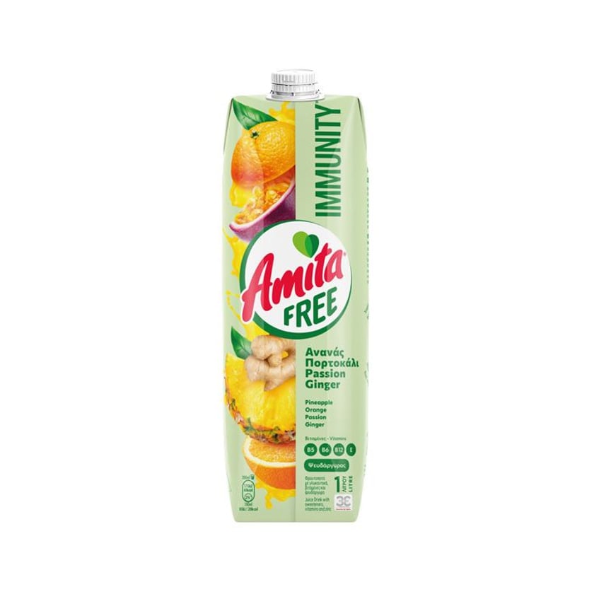 Amita Free Φρουτοποτό Immunity με Stevia Χωρίς Προσθήκη Ζάχαρης 1l