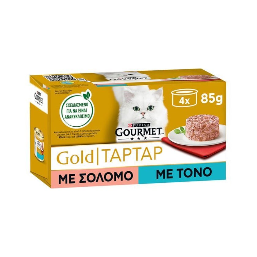 Gourmet Gold Ταρτάρ για Γάτες Τόνος & Σολομός με Σάλτσα σε Κομματάκια 4x85g