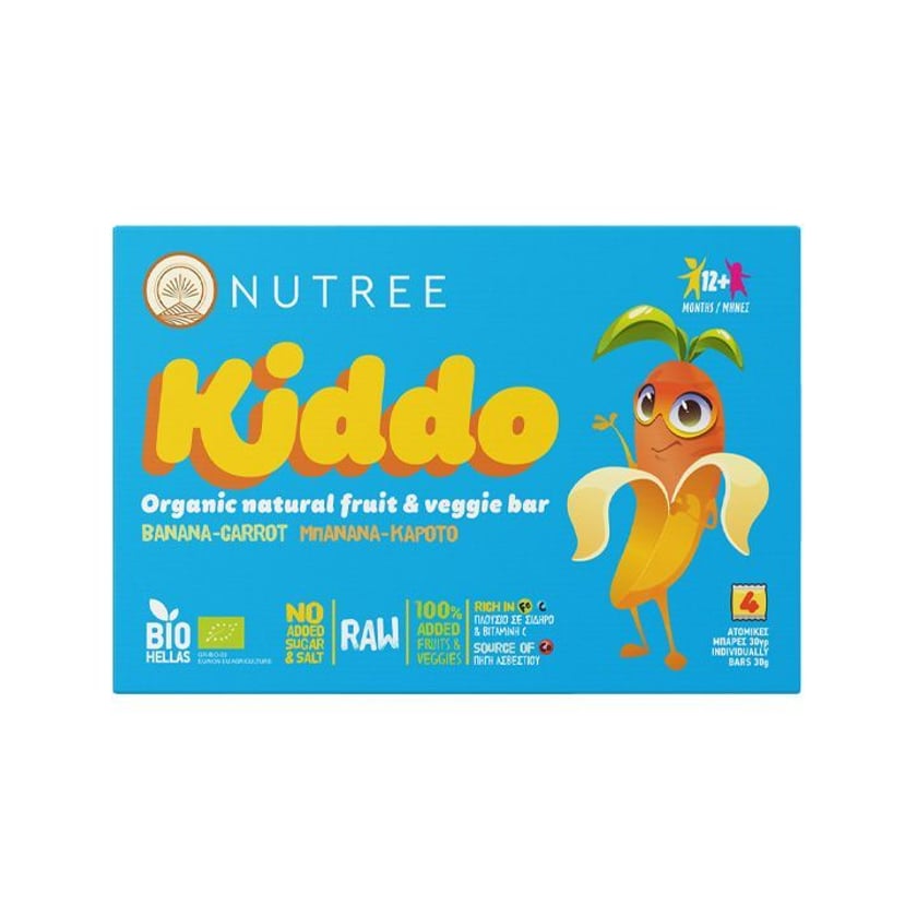 Nutree Kiddo Παιδικά Βιολογικά Σνακ Μπανάνα & Καρότο 120g
