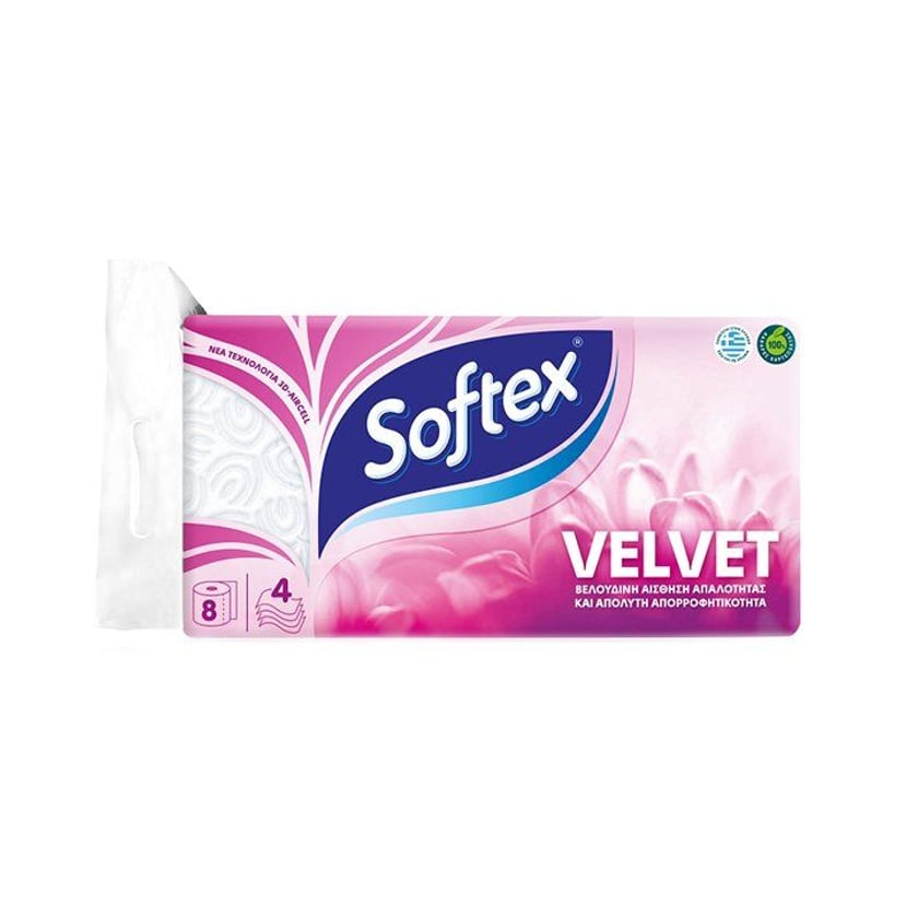 Softex Χαρτί Υγείας 4 Φύλλων Velvet 8τεμ 8x103g